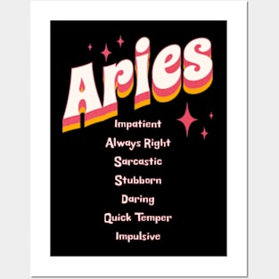 Aries Zodiac Sarcastic Snarky Traits Birthday Posters and Art